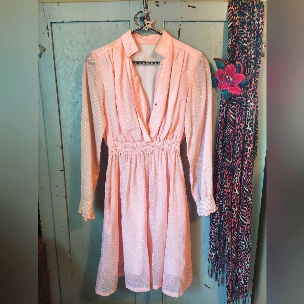 baby pink party dress with white dots